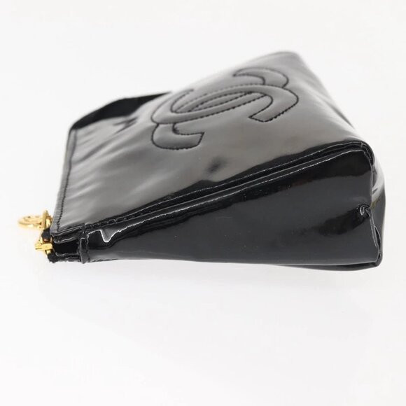 CHANEL Pouch Enamel Black Gold CC Auth 145547 - Picture 8 of 16
